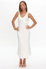 Alba Frill Trim Midi Dress White